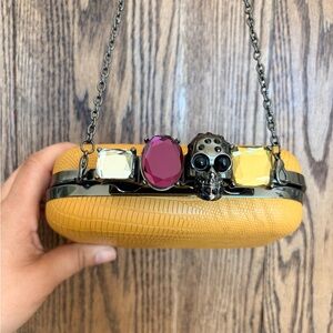 💛Mustard Yellow💛  Skull Clasp Clutch with Gem Accents